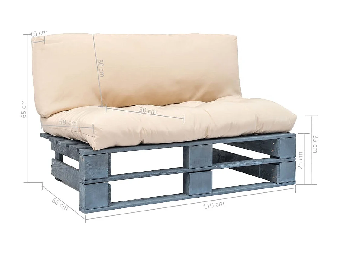 Canapé de jardin palette avec coussins sable Pinède