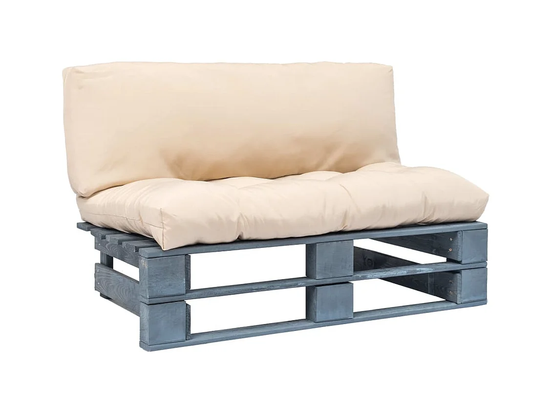 Tuinbank pallet met zandkleurige kussens grenenhout