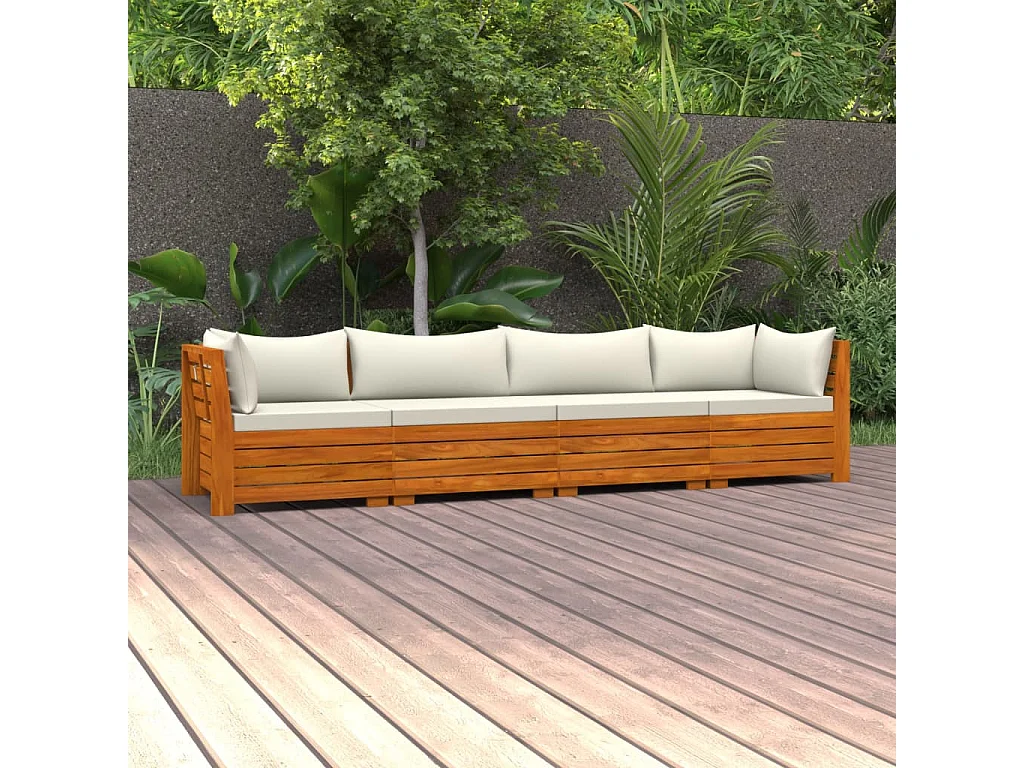 Canapé de jardin 4 places avec coussins Bois d'acacia massif