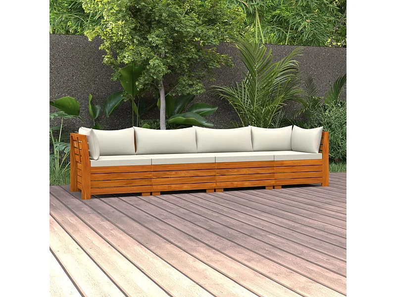 Canapé de jardin 4 places avec coussins Bois d'acacia massif