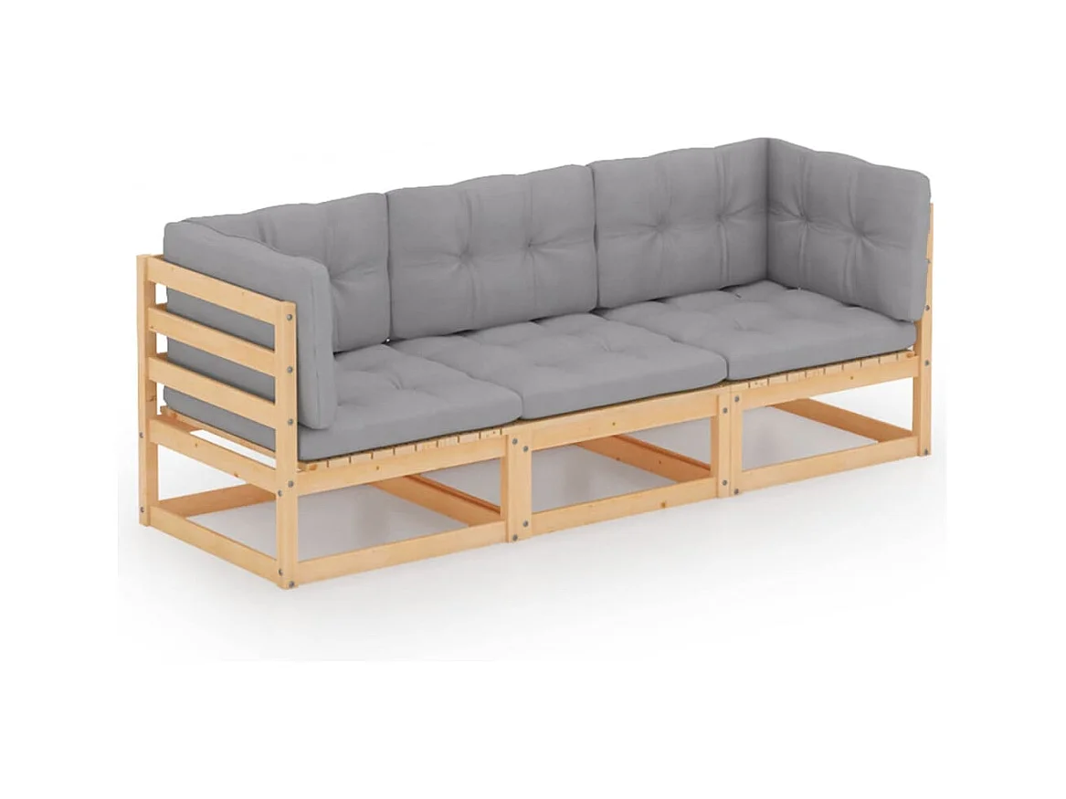 3-Sitzer-Gartensofa mit Kissen Kiefer Massivholz