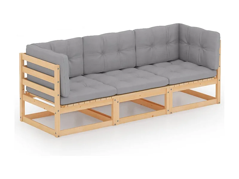 3-Sitzer-Gartensofa mit Kissen Kiefer Massivholz