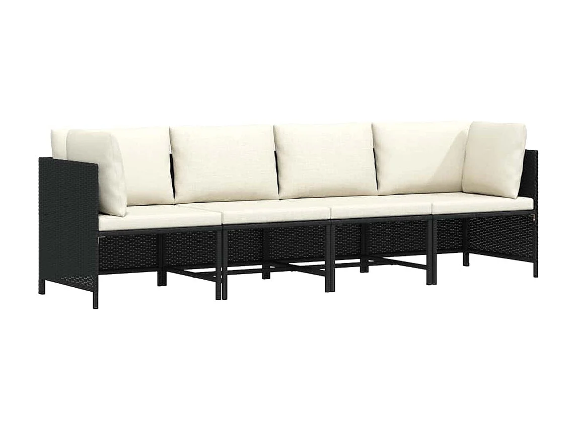 Canapé de jardin à 4 places avec coussins Noir Résine tressée