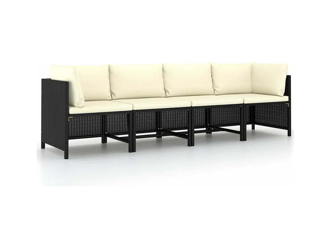 Canapé de jardin à 4 places avec coussins Noir Résine tressée