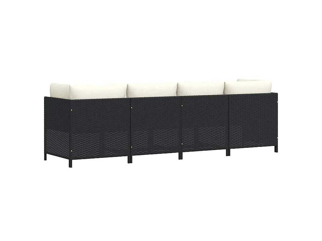Divano da Giardino a 4 Posti con Cuscini Nero in Polyrattan