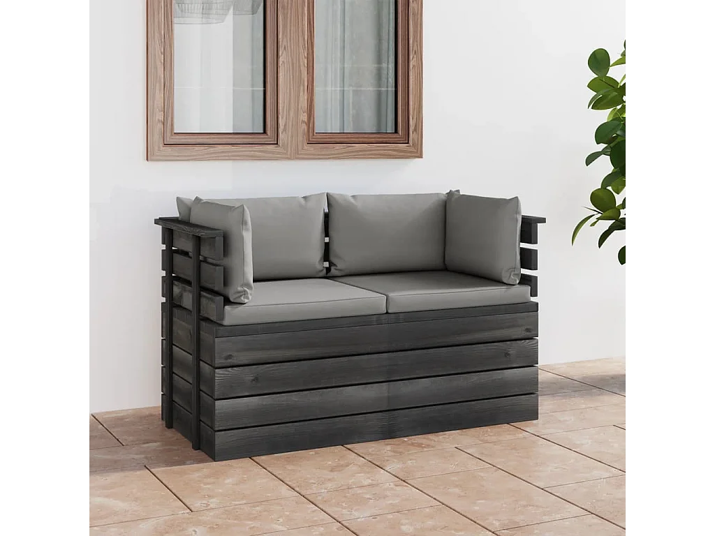 Tuinbank 2-zits met kussens pallet massief grenenhout