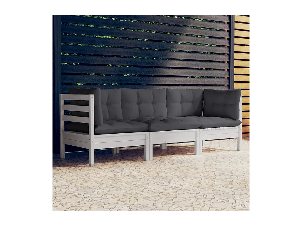 Canapé 3 places de jardin avec coussins anthracite Bois de pin