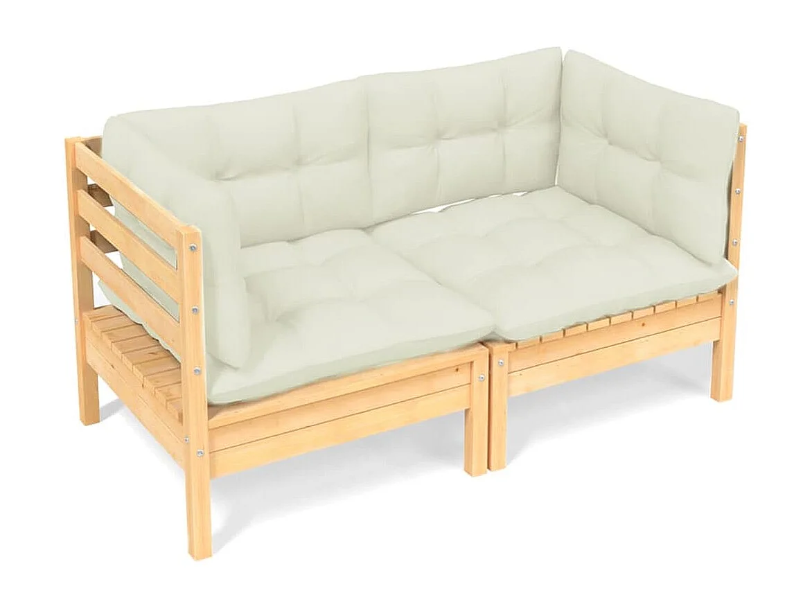 Divano da Giardino a 2 Posti con Cuscini Crema Massello di Pino