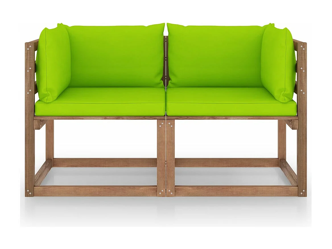 Canapé palette de jardin 2 places et coussins vert vif Pinède