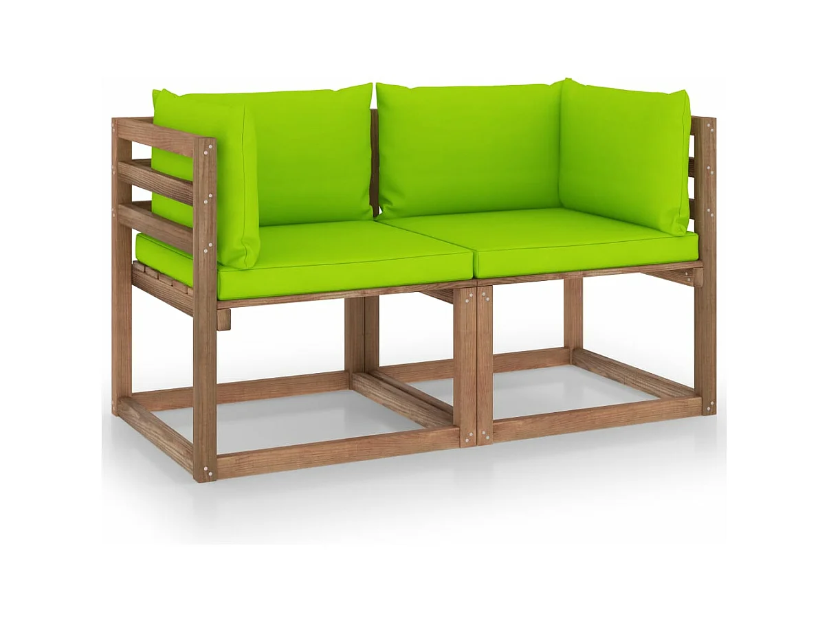 Canapé palette de jardin 2 places et coussins vert vif Pinède