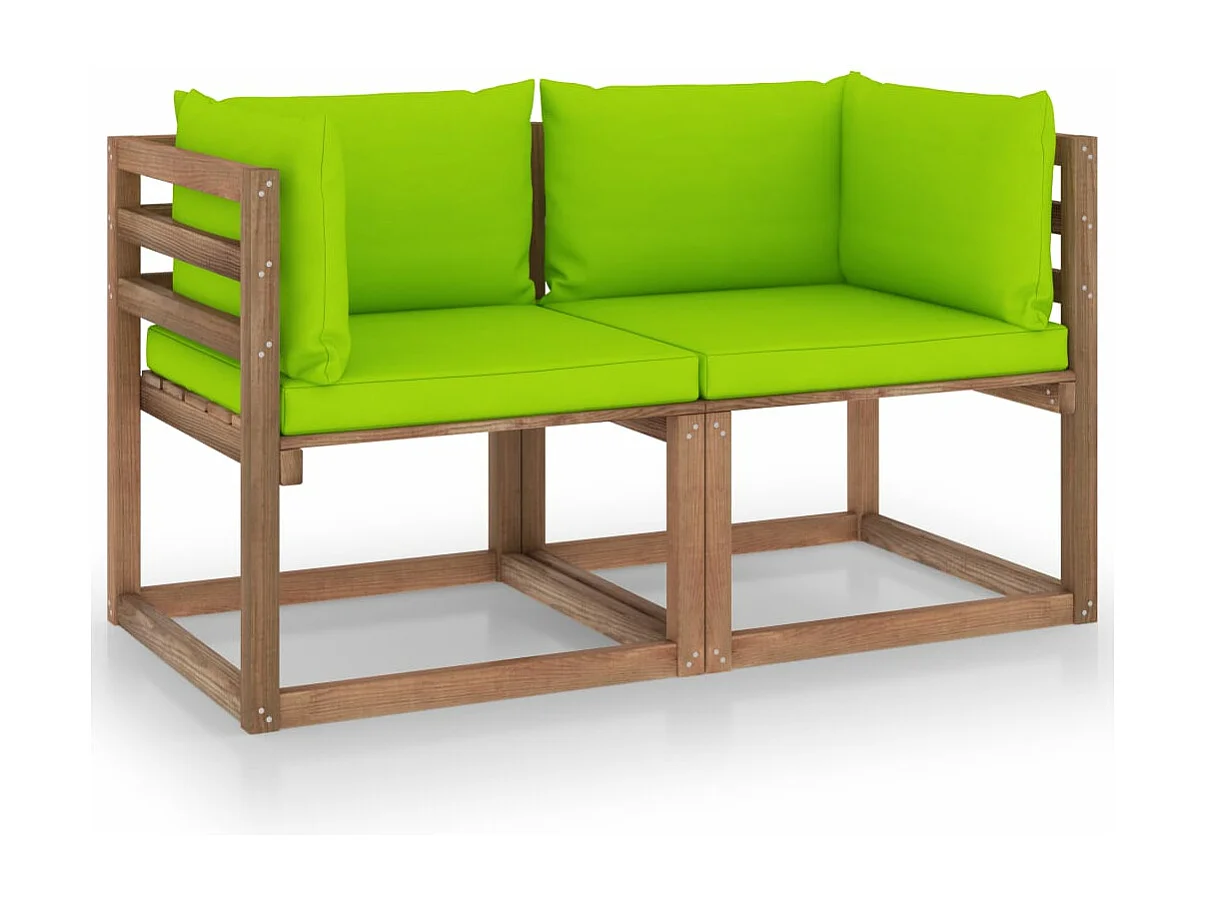 Canapé palette de jardin 2 places et coussins vert vif Pinède