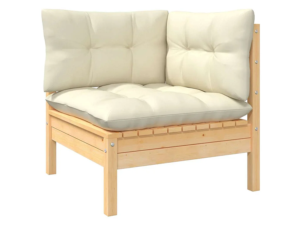 3-Sitzer-Gartensofa mit Creme Kissen Massivholz Kiefer