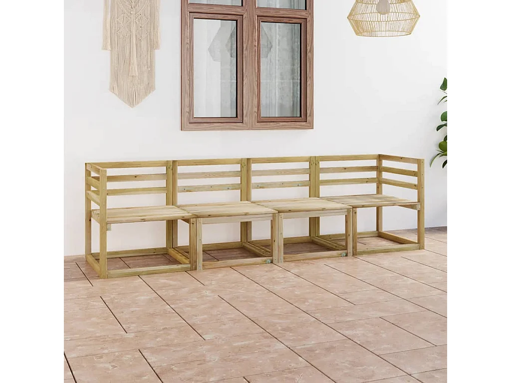 Divano da Giardino a 4 Posti Legno di Pino Impregnato Verde