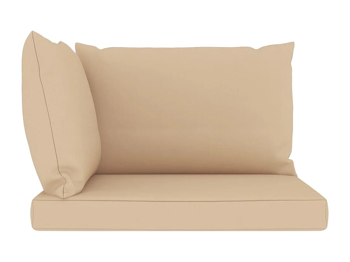 Sofá de paletes p/ jardim 2 lugares com almofadões bege pinho