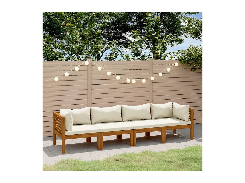 4-Sitzer-Gartensofa mit Creme Kissen Massivholz Akazie