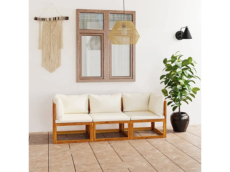Canapé de jardin à 3 places avec coussin Crème Bois d'acacia