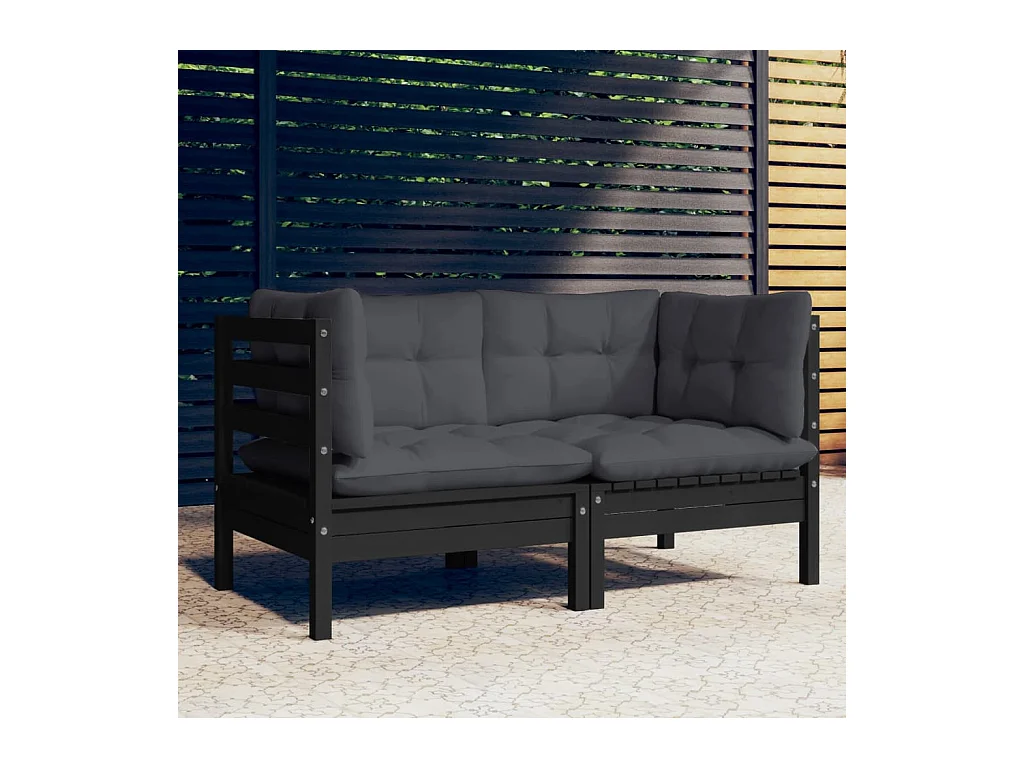 Canapé 2 places de jardin avec coussins anthracite Bois de pin
