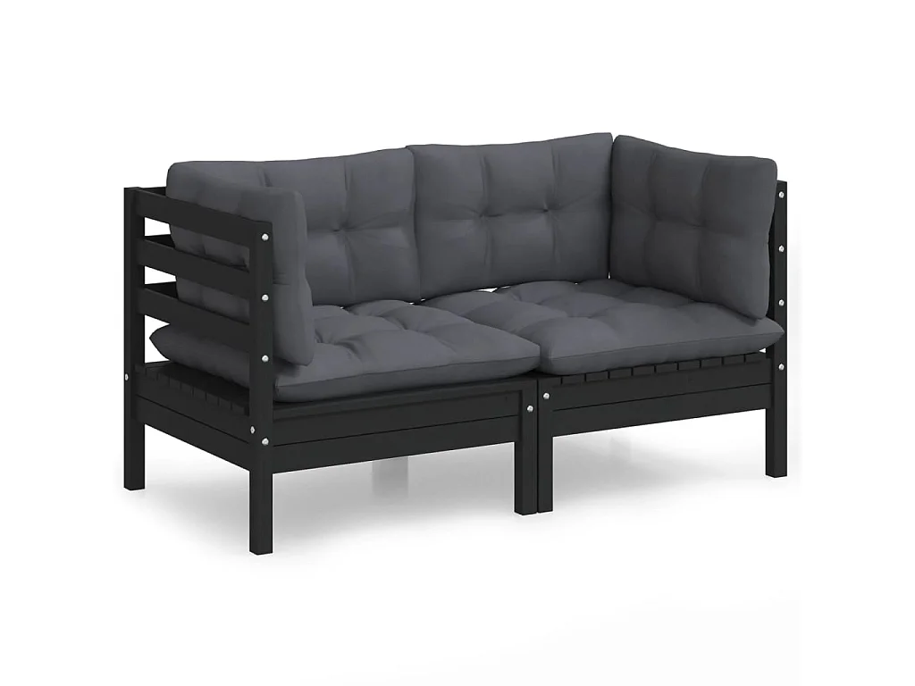 2-Sitzer-Gartensofa mit Anthrazit Kissen Massivholz Kiefer