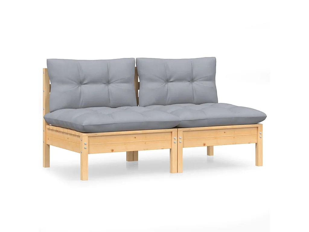 2-Sitzer-Gartensofa mit Grauen Kissen Massivholz Kiefer
