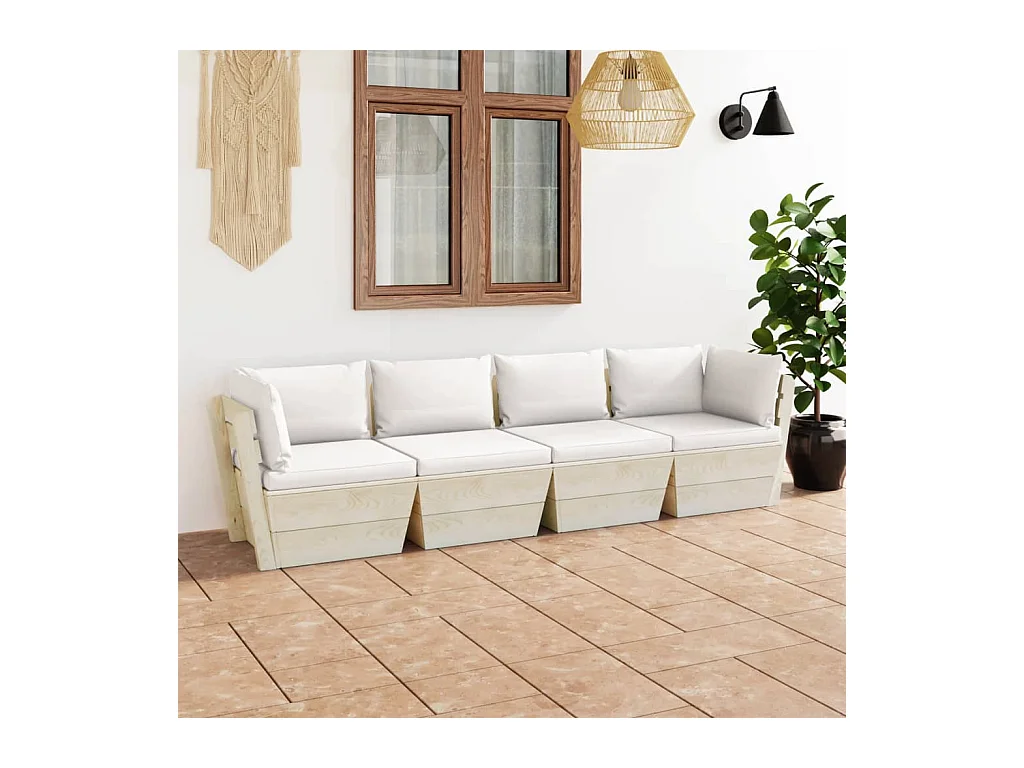 Garten-Palettensofa 4-Sitzer mit Kissen Fichtenholz