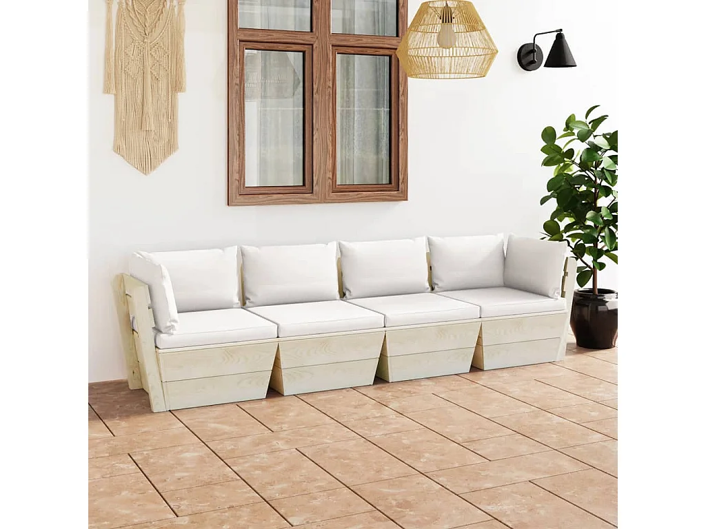 Tuinbank 4-zits met kussens pallet vurenhout