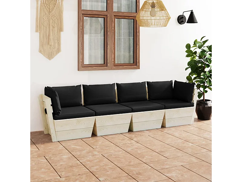 Garten-Palettensofa 4-Sitzer mit Kissen Fichtenholz