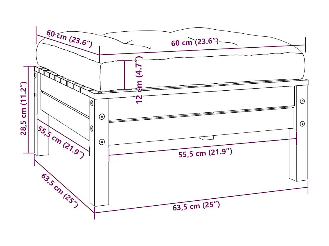 2-Sitzer-Gartensofa mit Kissen Weiß Massivholz Kiefer