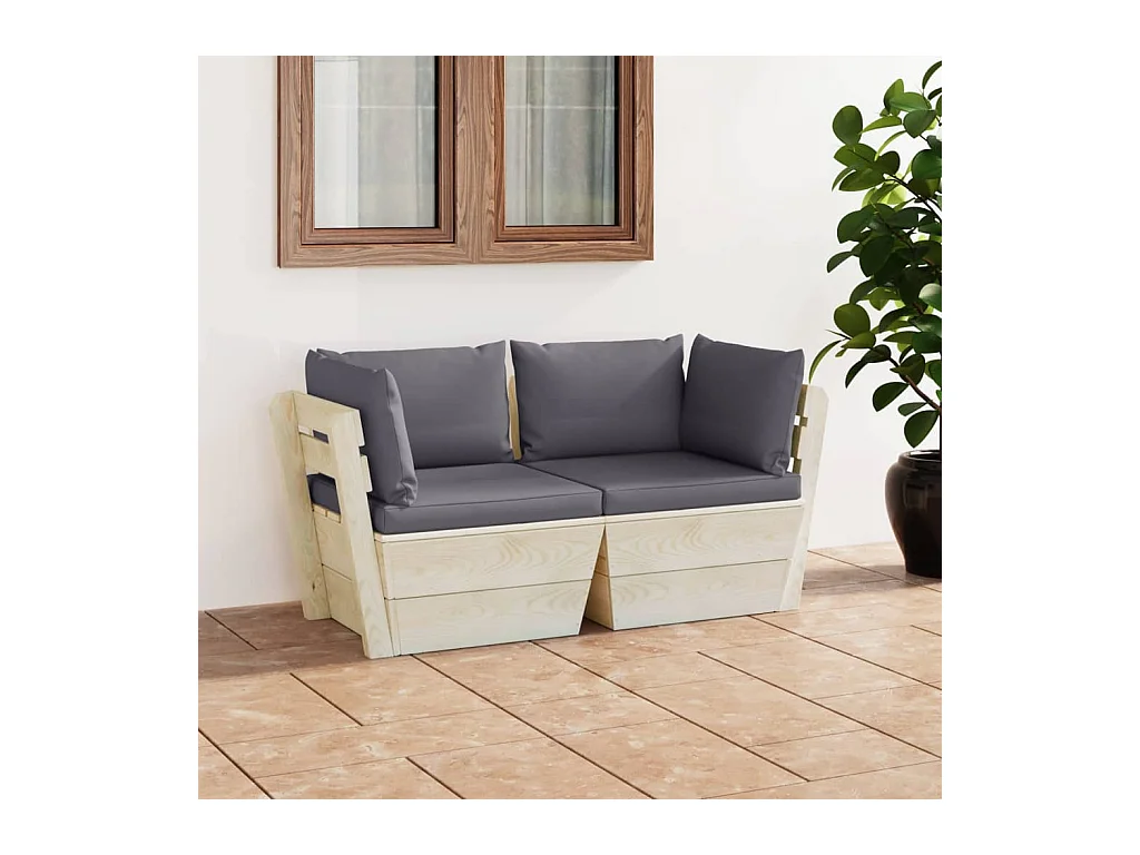 Canapé palette à 2 places de jardin avec coussins Bois d'épicéa