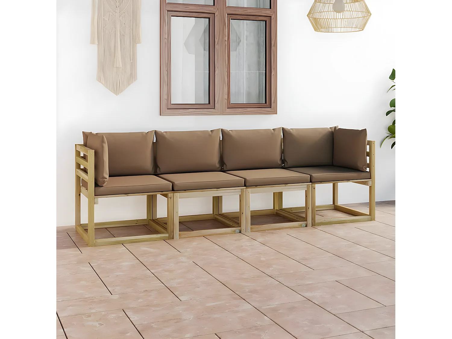 Canapé de jardin 4 places avec coussins taupe