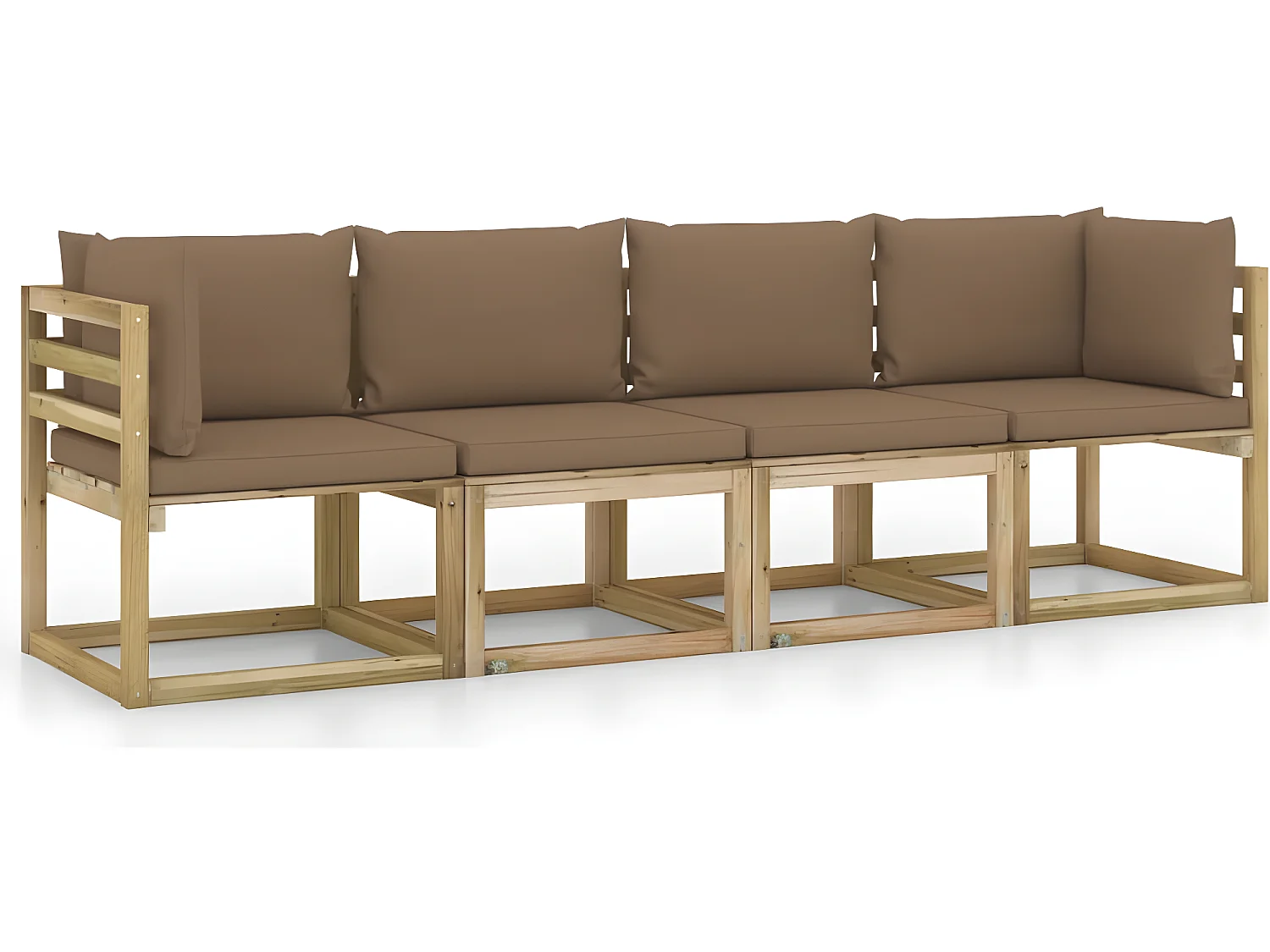 Canapé de jardin 4 places avec coussins taupe