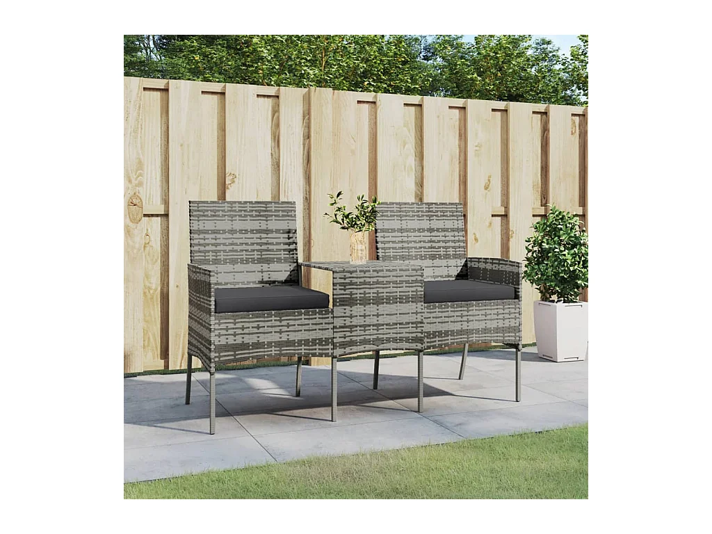 Canapé jardin 2 places et table basse Résine tressée Anthracite