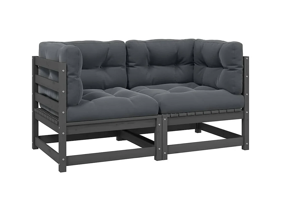 Gartensofa 2-Sitzer mit Kissen Grau Kiefer Massivholz