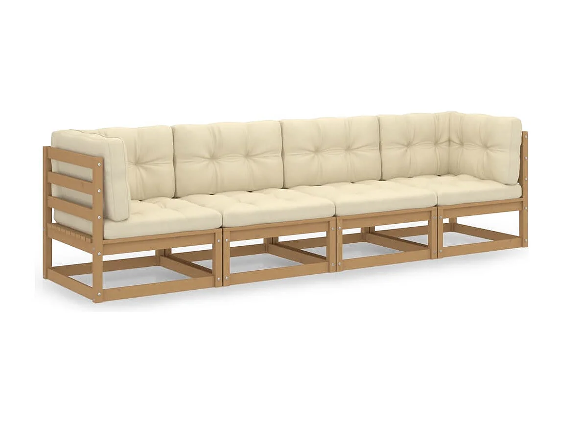 Tuinbank 4-zits met kussens massief grenenhout