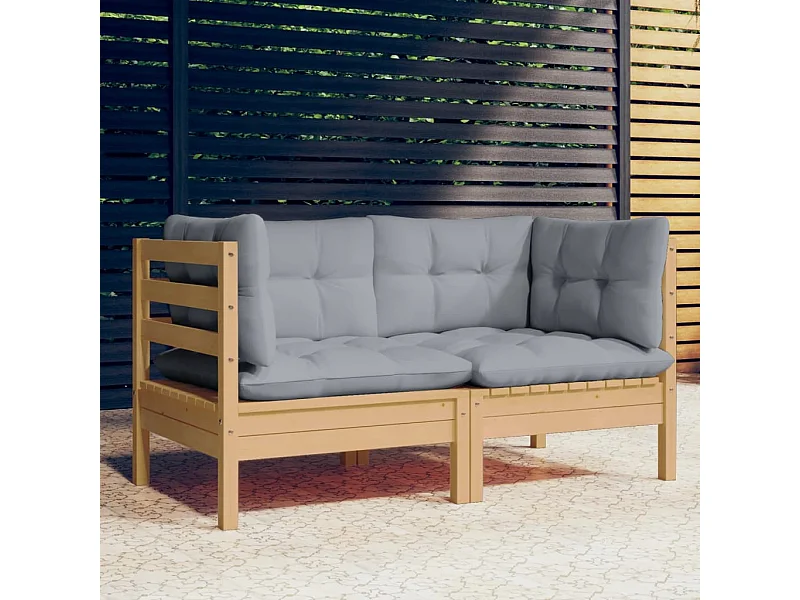 2-Sitzer-Gartensofa mit Grauen Kissen Massivholz Kiefer