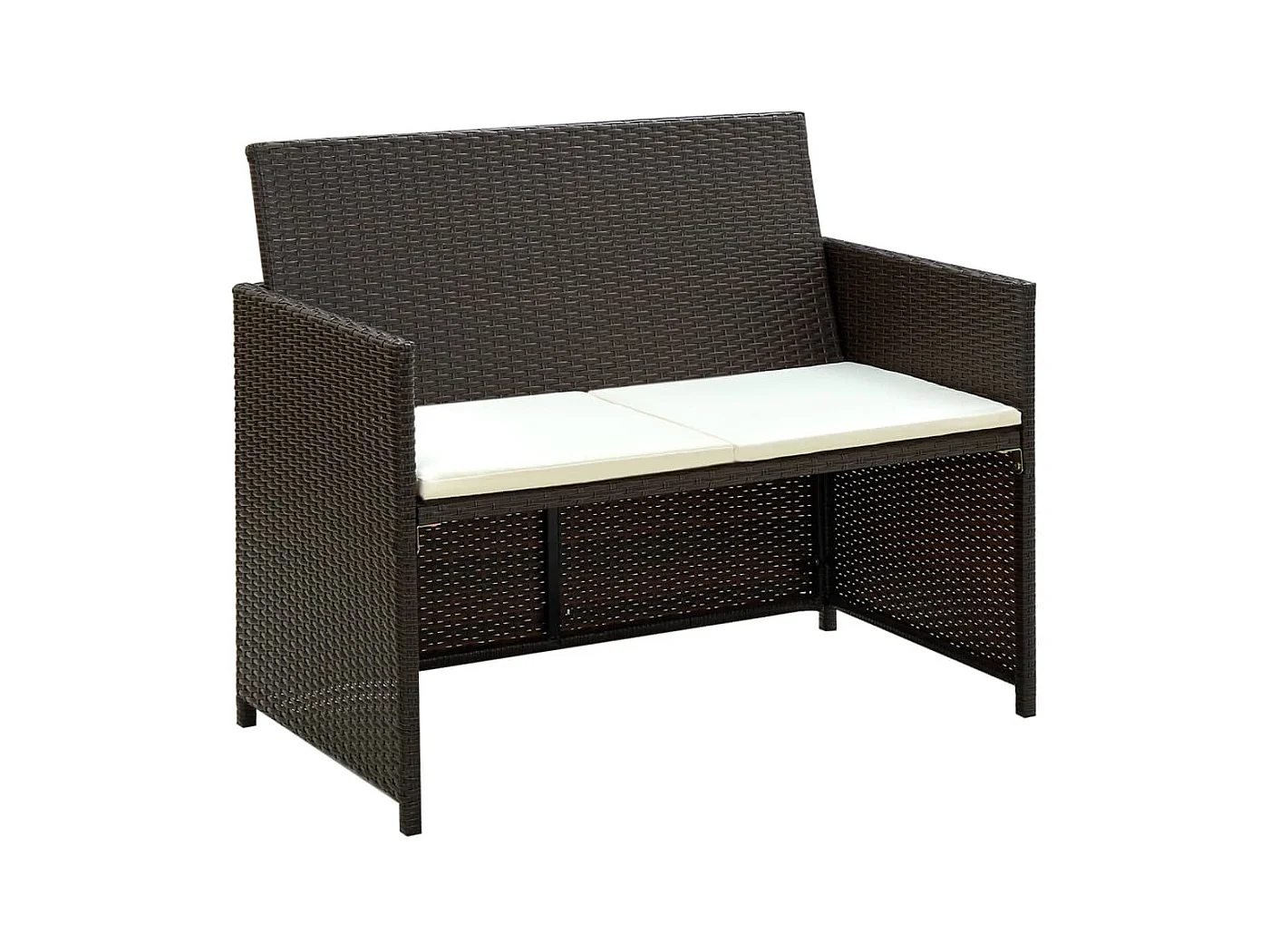 Tuinbank 2-zits met kussens poly rattan bruin