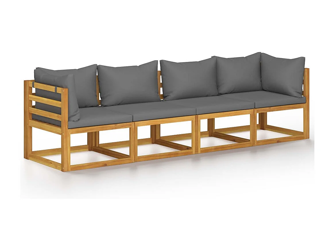 Canapé de jardin à 4 places avec coussin Bois d'acacia massif