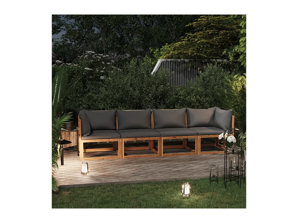 Canapé de jardin à 4 places avec coussin Bois d'acacia massif
