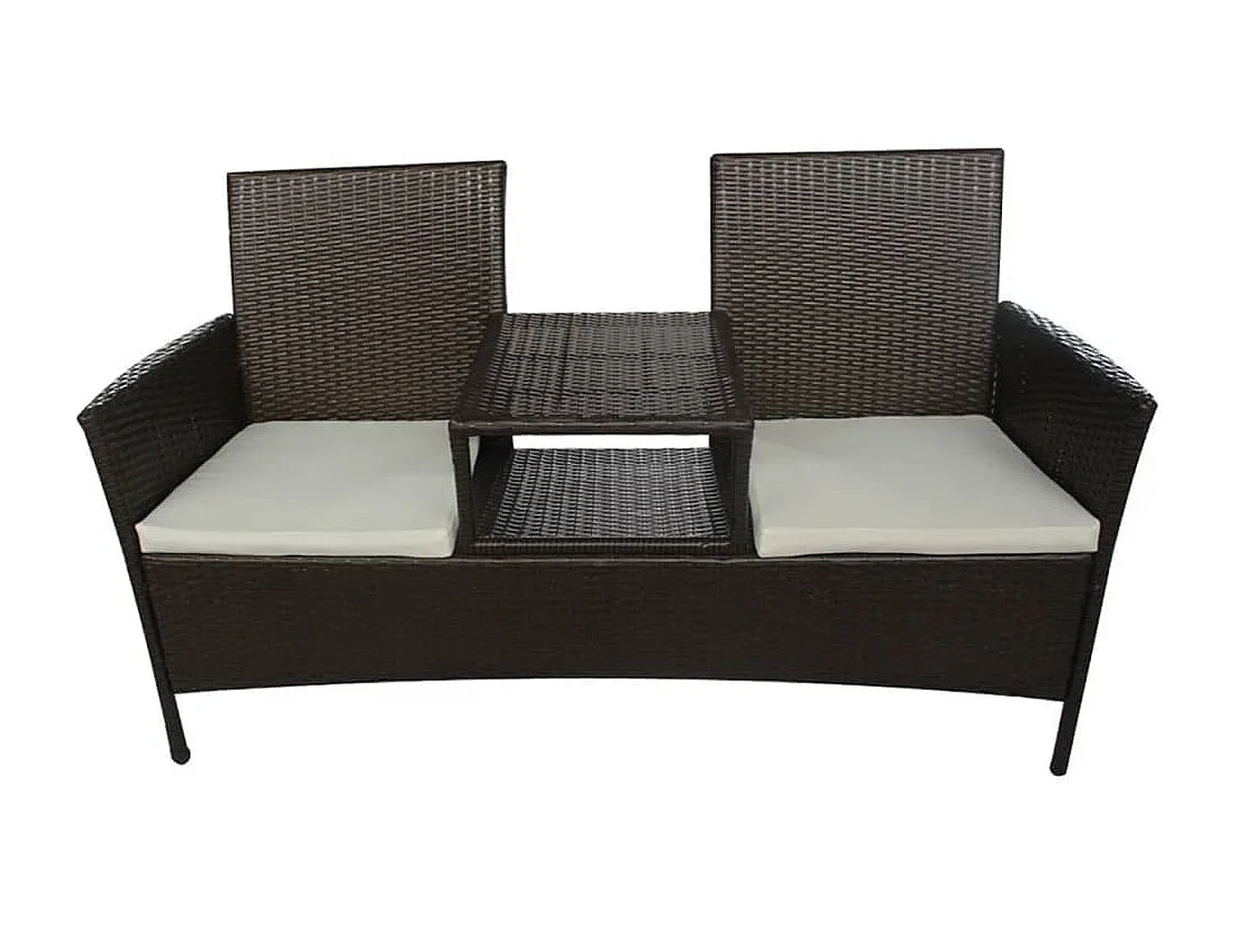 Divano da Giardino a 2 Posti con Tavolino in Polyrattan Marrone
