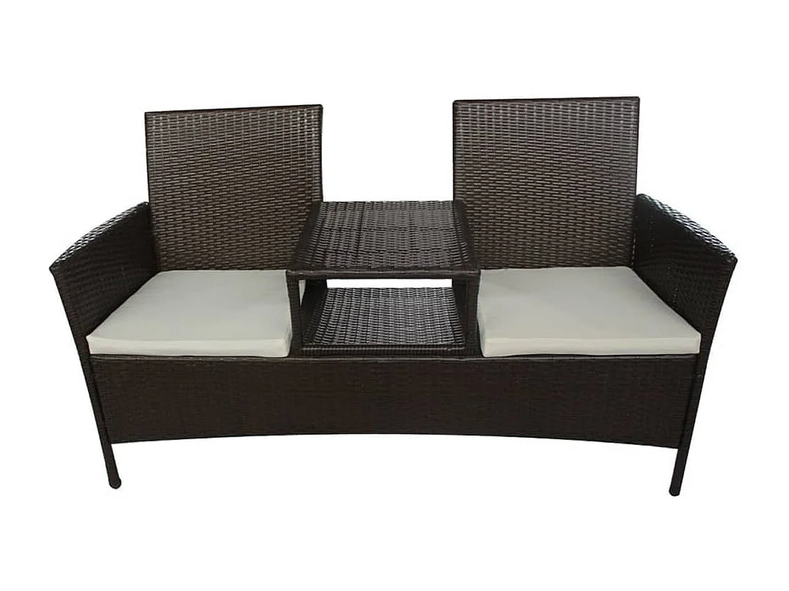Divano da Giardino a 2 Posti con Tavolino in Polyrattan Marrone