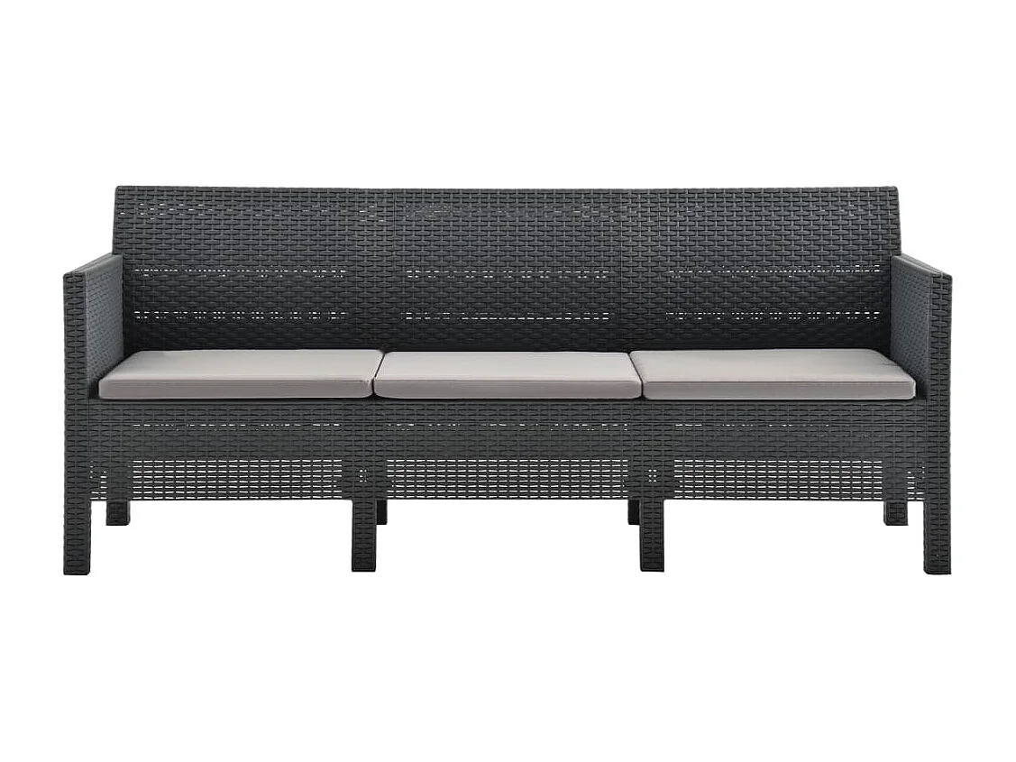 Canapé à 3 places de jardin avec coussins Anthracite PP Rotin