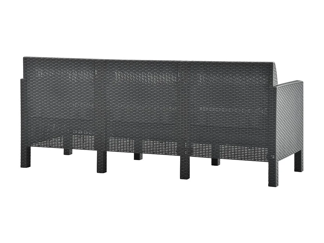 Canapé à 3 places de jardin avec coussins Anthracite PP Rotin