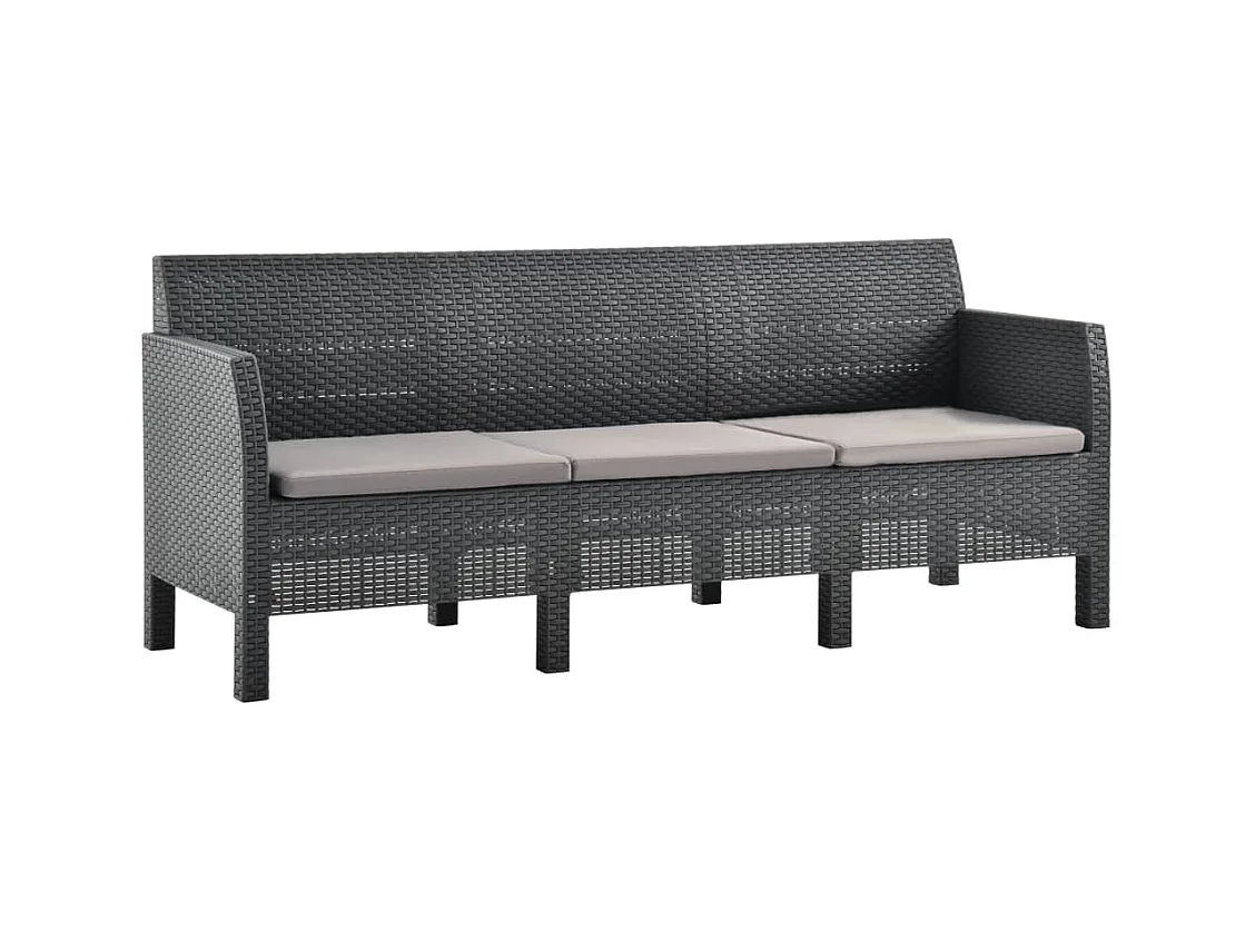 Canapé à 3 places de jardin avec coussins Anthracite PP Rotin