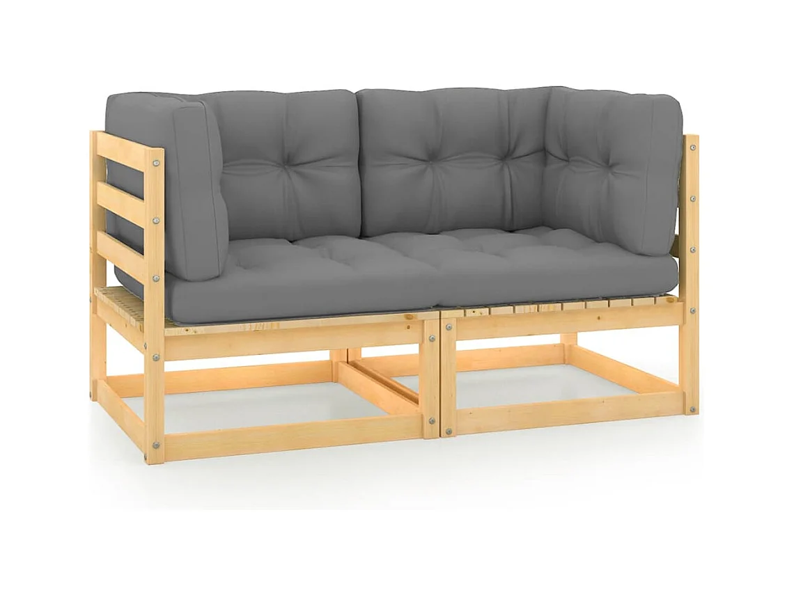 Gartensofa 2-Sitzer mit Kissen Kiefer Massivholz