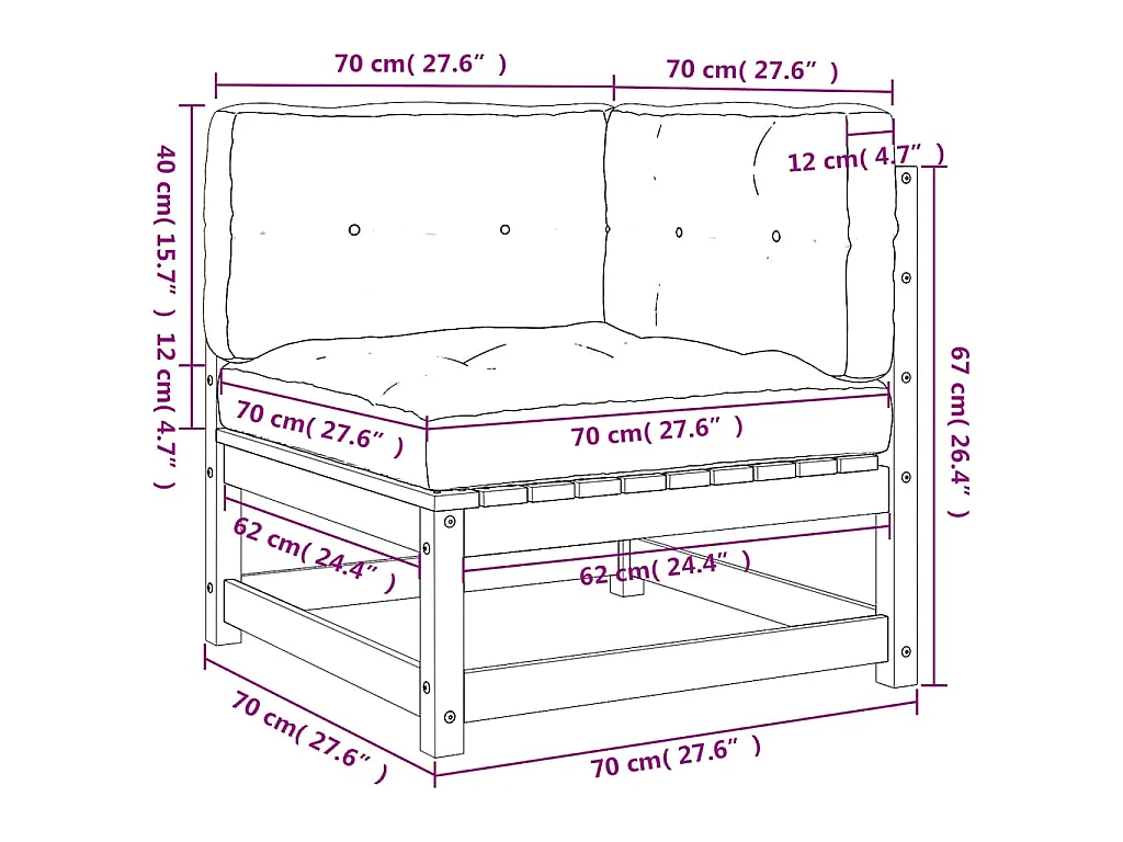 Gartensofa 2-Sitzer mit Kissen Kiefer Massivholz