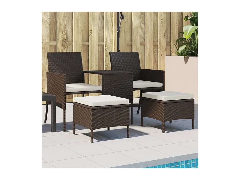 2-Sitzer-Gartensofa mit Tisch & Hocker Poly Rattan Braun