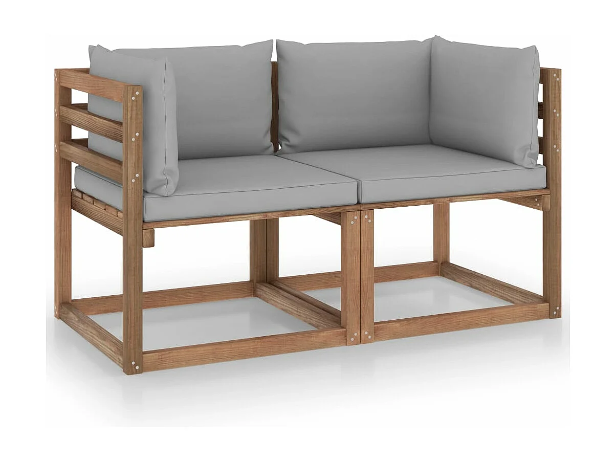 Canapé palette de jardin 2 places et coussins gris Pinède