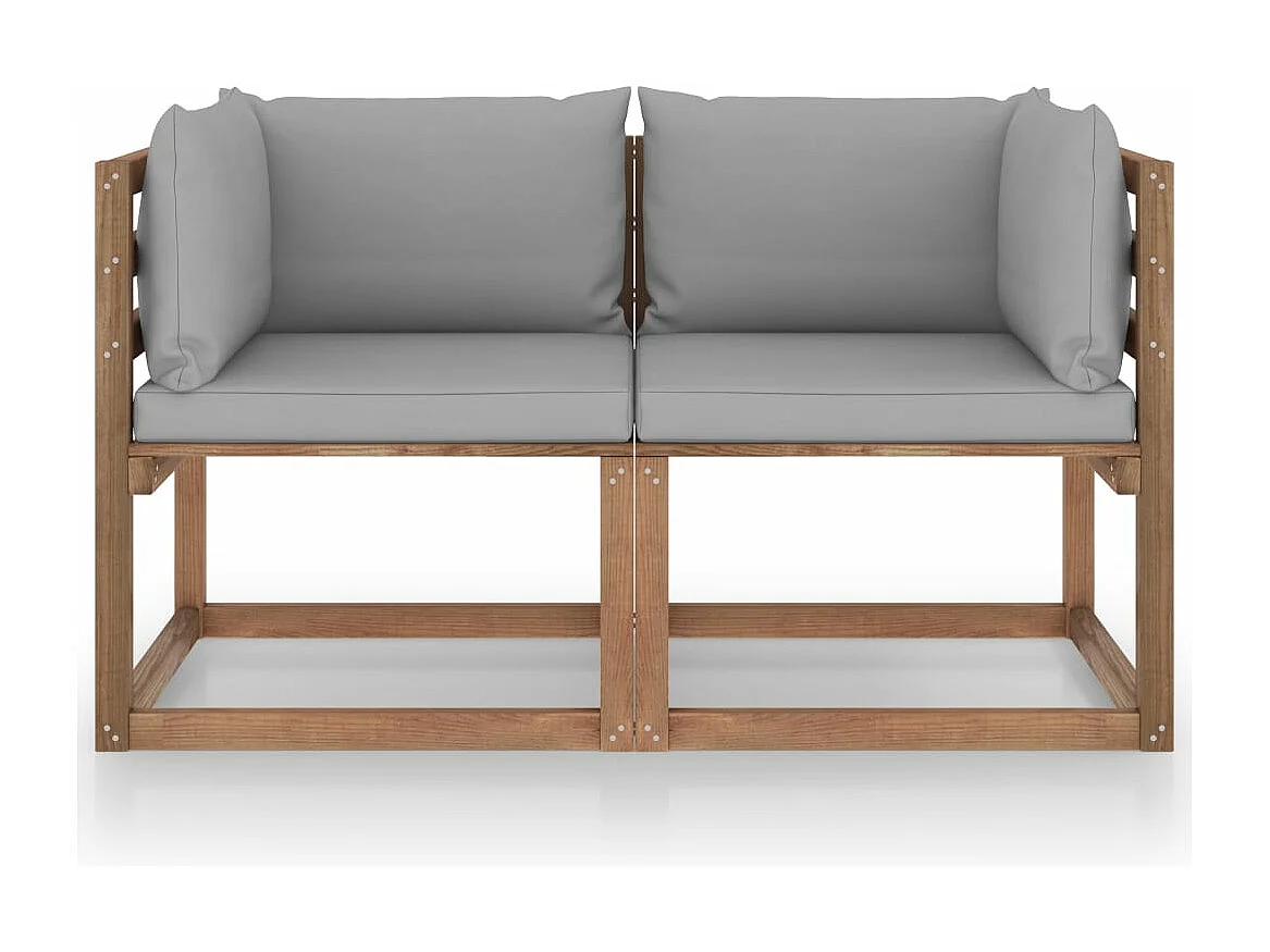 Canapé palette de jardin 2 places et coussins gris Pinède