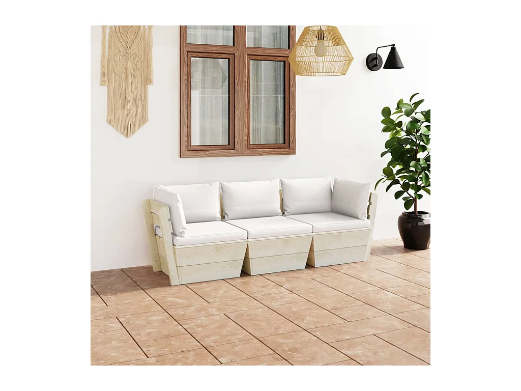 Garten-Palettensofa 3-Sitzer mit Kissen Fichtenholz