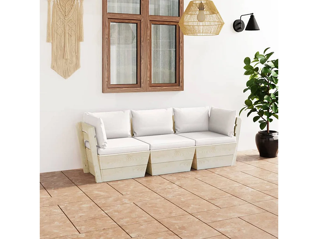 Divano da Giardino a 3 Posti su Pallet con Cuscini Legno Abete