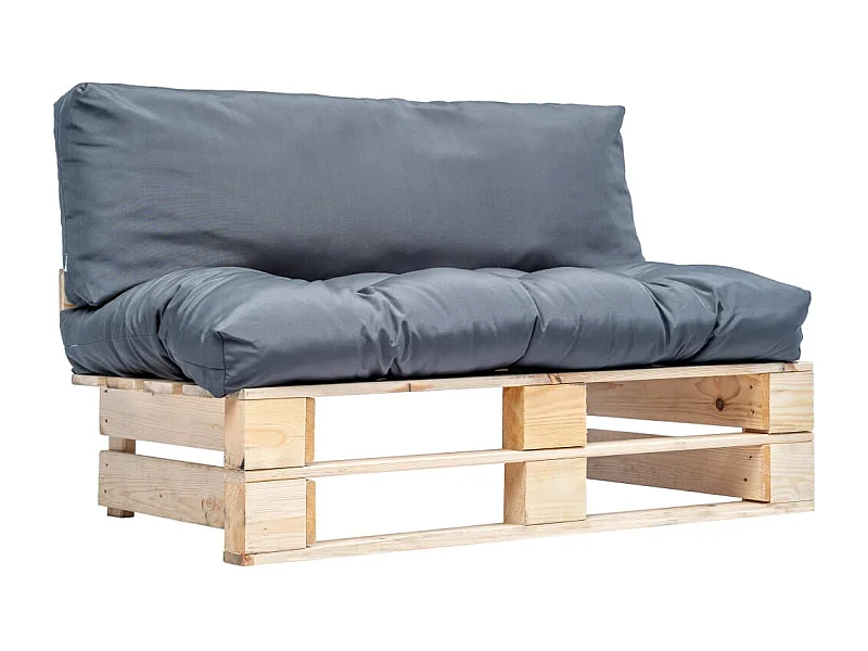 Canapé de jardin palette avec coussins gris Pinède